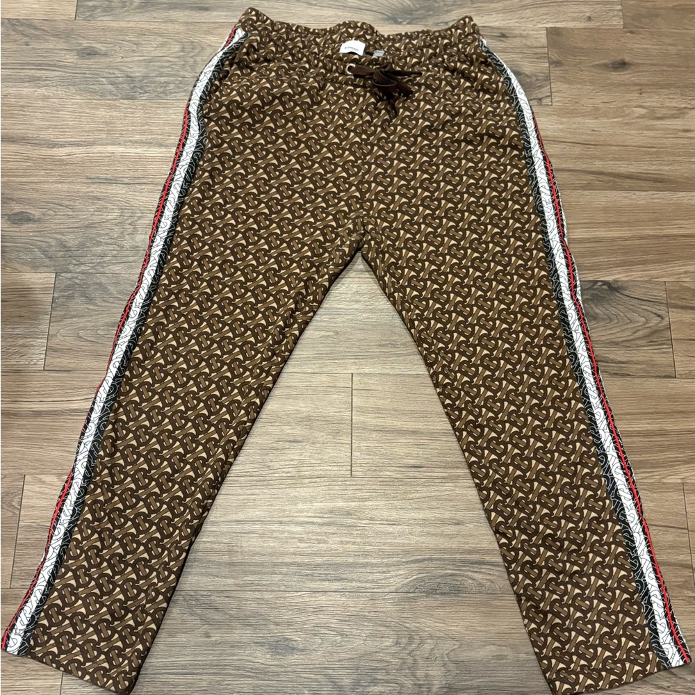 Burberry Brown Patterned Joggers with Side Stripes